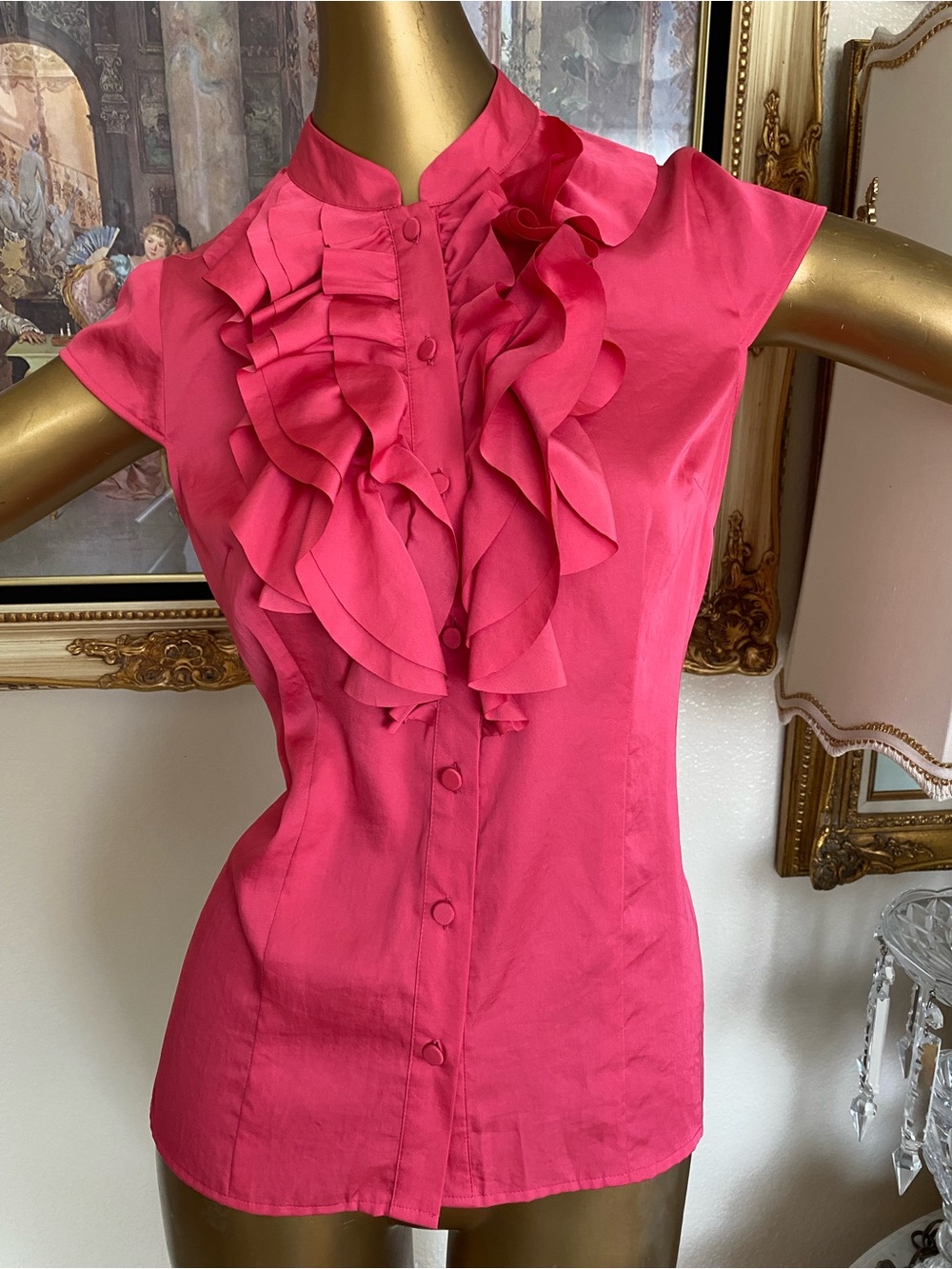 Ann Taylor Loft Sleeveless Ruffle Front  Blouse